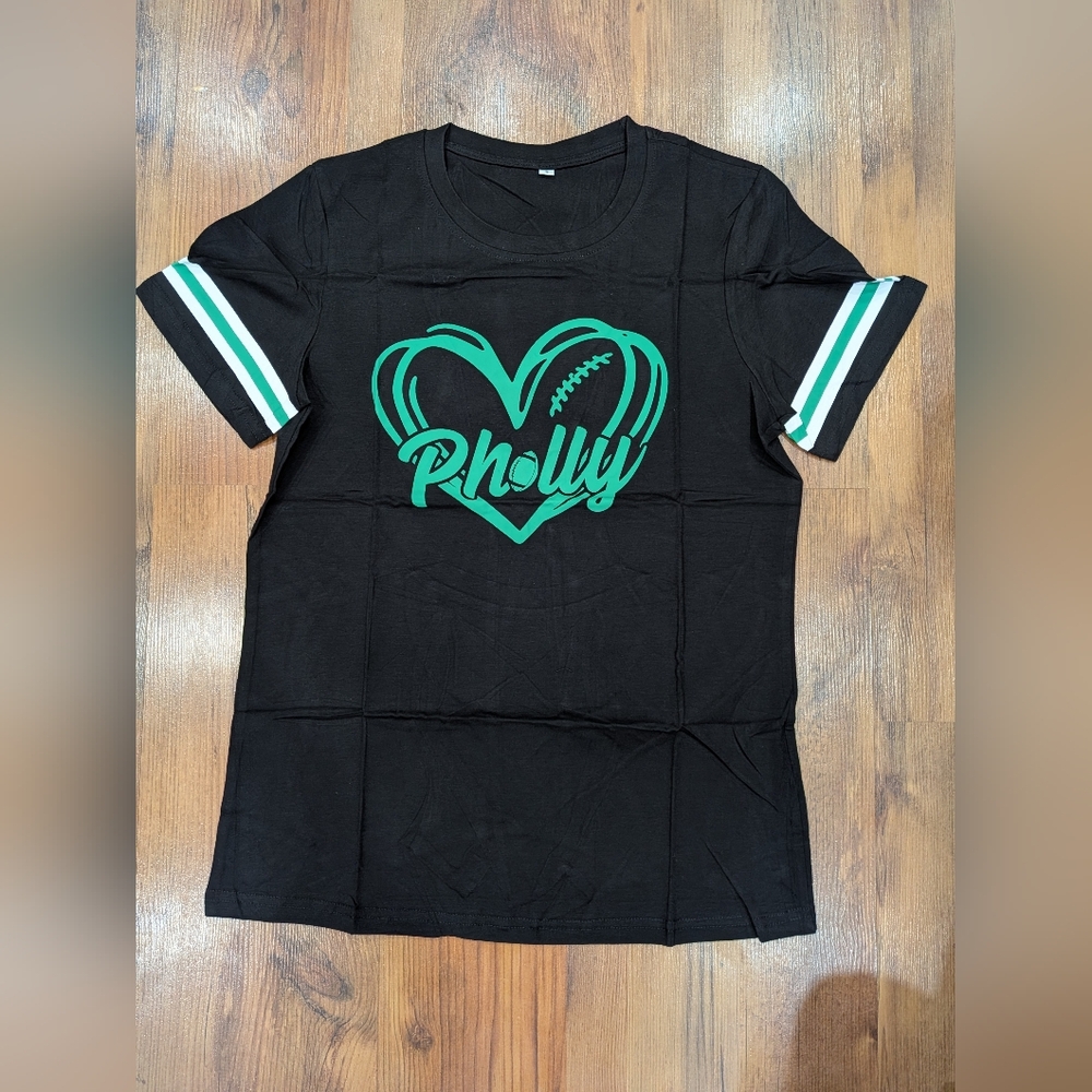 New Black T-Shirt with Green 'Philly' Heart Football Graphic